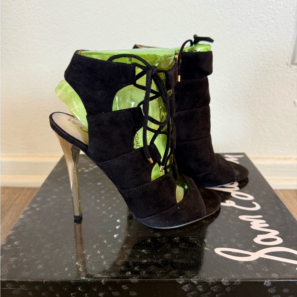 Sam Edelman Palma Black Suede Lace-Up Heel Sandals